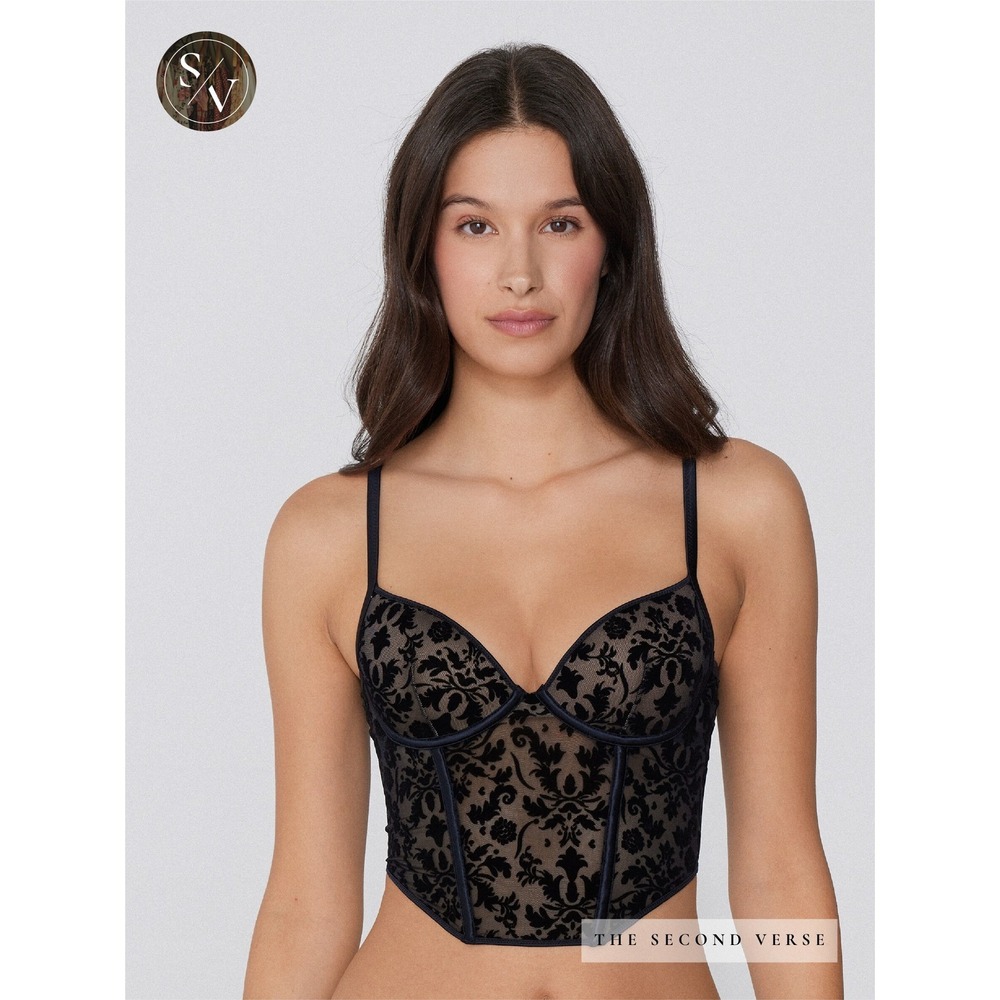 Black Velvet Burnout Bustier‎ Corset Top Structured Whimsygoth Renaissance 36B